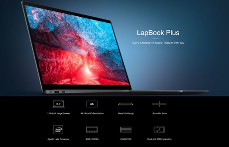 Prenosni računalnik CHUWI LapBook Plus, 15.6'' IPS, 4K-UHD HDR, 3840x2160, Intel Atom X7-E3950, 8GB+256B, Windows 10, Ultra zmogljiva baterija do 9ur