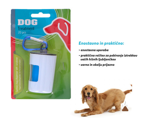 EOL - Škatlica z vrečkami za iztrebke, 20 vrečk, zaponka za nošenje, belo-modra