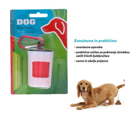 EOL - Škatlica z vrečkami za iztrebke, 20 vrečk, zaponka za nošenje, belo-rdeča