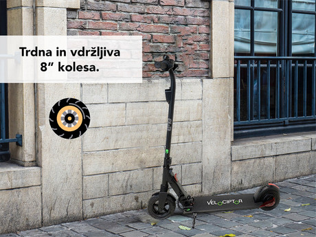 EOL - Električni skiro TREVI Velociptor SKILL  ES80W, 8'', zložljiv, LED osvetlitev, LED prikazovalnik, do 25km/h, 350W, Baterija 3.6V/5Ah, Amortizer, do 120kg, črne barve