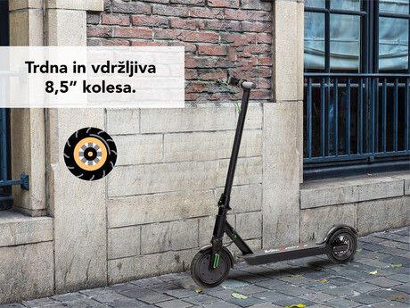 EOL - Električni skiro TREVI Velociptor TECH ES85W, 8.5'', zložljiv, LED osvetlitev, LED prikazovalnik, hitrost do 25km/h, Močan motor 350W, Baterija 3.6V/6Ah, do 125kg, črne barve