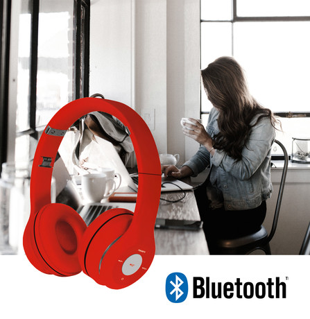 PLATINET/Freestyle FH0915R naglavne Bluetooth slušalke + mikrofon, microSD, FM radio, AUX-in, zložljive, rdeče