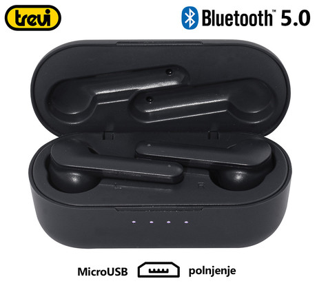 TREVI HMP 12E07 AIR mini Bluetooth 5.0 slušalke z mikrofonom, TWS, polnilna enota, touch kontrola, črne
