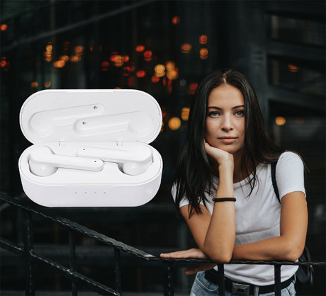 TREVI HMP 12E07 AIR mini Bluetooth 5.0 slušalke z mikrofonom, TWS, polnilna enota, touch kontrola, bele