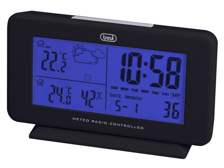 TREVI ME 3P08 RC brezžična vremenska postaja, velik barvni display, alarm, radijsko vodena ura, črna