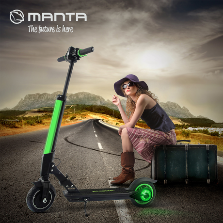 EOL - Električni skiro MANTA MES806 KATANA, 8'', Bluetooth, zložljiv, LED osvetlitev, LED prikazovalnik, hitrost do 25km/h, Android aplikacija, Amortizerji