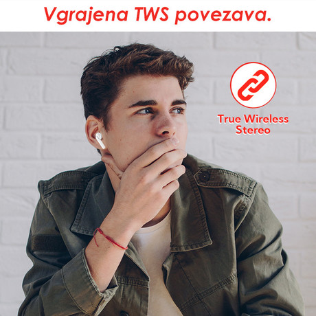 EOL - MANTA MTWS004 brezžične slušalke s polnilno enoto, Bluetooth 5.0, TWS, do 12ur, Noise Reduction, IPX5, Touch, bele