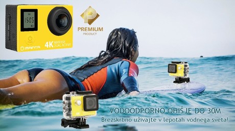 EOL - Aktivna športna kamera MANTA MM9358 DUAL ACTIVE, Premium, 4K-UHD,WiFI, Dvojni zaslon