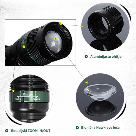 EOL - PLATINET prenosna LED svetilka (Flashlight) PAFZ3W, Alu, ZOOM, CLIP vrvica