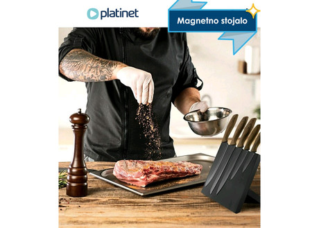 Set vrhunskih kuhinjskih nožev PLATINET PBKSBB5W, 5kos, ergonomski ročaj v imitaciji lesa, magnetno stojalo, črno-rjave barve