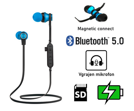 EOL - PLATINET PM1062BL Bluetooth športne slušalke+mikrofon+microSD, modre