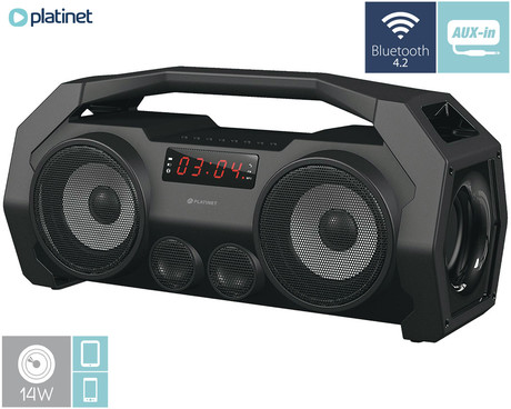 EOL - Zvočnik BOOMBOX Platinet PMG76B Bluetooth, odličnih 14W, LED prikazovalnik, USB/AUX/MIC-IN/Radio FM, Equalizer, vgrajena zmogljiva baterija