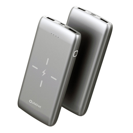 EOL - Power Bank PLATINET 10.000mAh, Li-Polymer, Qi brezžično polnjenje, sivo/črn