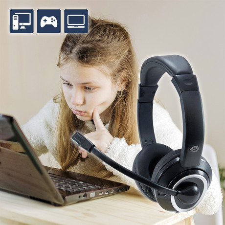 Conceptronic POLONA01 naglavne slušalke za spletno komunikacijo, vgrajen mikrofon, USB, črne
