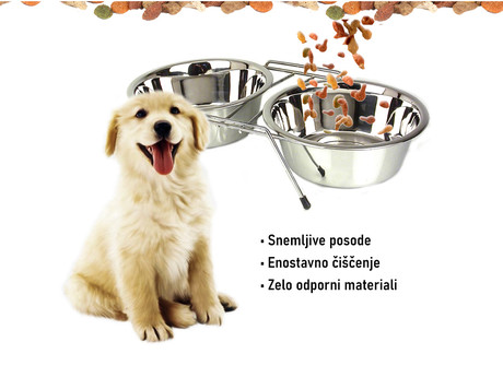 EOL - Dvojna pasja posoda iz nerjavečega jekla na stojalu, 2x550ml