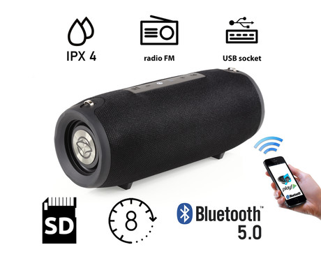 MANTA SPK15GO Bluetooth zvočnik + woofer, BT5.0/USB/MicroSD/Radio FM/AUX-in, 20W, IPX4, do 8 ur predvajanja, črn
