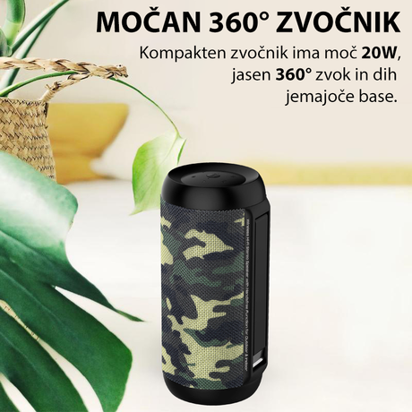 EOL - PROMATE SILOX brezžični prenosni Bluetooth TWS – True Wireless STEREO zvočnik, 20W, IPX6 vodo odporen, USB, MicroSD, AUX, Radio FM, mikrofon, komuflažne/vojaške barve