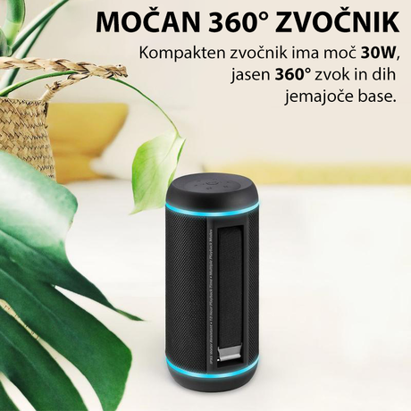 EOL - PROMATE Silox PRO brezžični Bluetooth zvočnik, TWS–True Wireless STEREO, neverjetnih 30W, IPX6 vodoodporen, USB/MicroSD/AUX, mikrofon, do 10ur,  360°, power bank, LED osvetlitev, črn