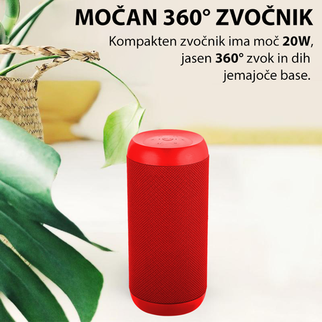 EOL - PROMATE SILOX brezžični prenosni Bluetooth TWS – True Wireless STEREO zvočnik, 20W, IPX6 vodo odporen, USB, MicroSD, AUX, Radio FM, mikrofon, rdeče barve