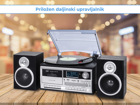 TREVI TT-1072, Glasbeni sistem, FM Radio DAB/DAB+, Gramofon, Kasetofon, BT/CD/MP3/USB/AUX-in, LCD zaslon, črn