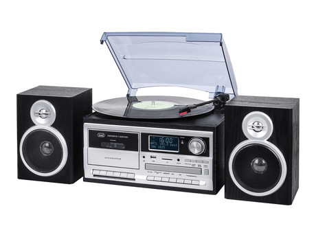 TREVI TT-1072, Glasbeni sistem, FM Radio DAB/DAB+, Gramofon, Kasetofon, BT/CD/MP3/USB/AUX-in, LCD zaslon, črn