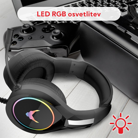 EOL - OMEGA PRO Gaming/Chat STEREO slušalke + mikrofon VARR VH6060, Noise Cancelling, Extra BASS, LED RGB osvetlitev, črne