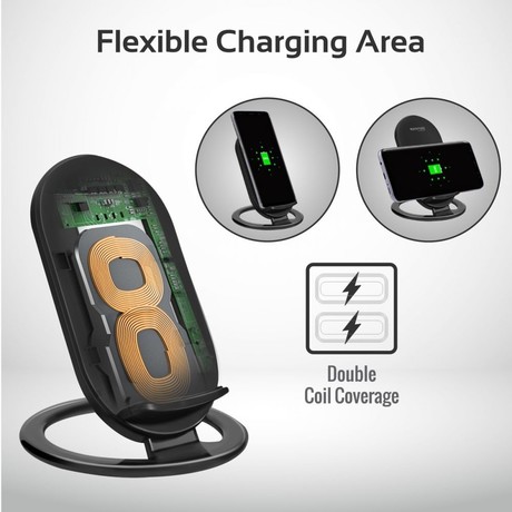EOL - PROMATE AURADOCK-3 AVTO/DOM Univerzalno hitro brezžično polnjenje z dvojnim Qi polnilnim tulčkom, stojalo za več kotno polnjenje, protidrsnim dizajnom, indikatorjem polnjenja LED črn