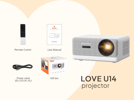 BYINTEK LOVE U14 prenosni LED projektor, Android, WiFi 6, Bluetooth, 1250 ANSI lumnov, BASS surround zvočniki, samodejni fokus, deljenje zaslona, max 4K UHD, USB/HDMI/AUX / RJ-45, +daljinec