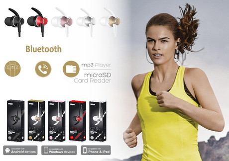 EOL - PLATINET IN-EAR Bluetooth športne slušalke+mikrofon+microSD pink