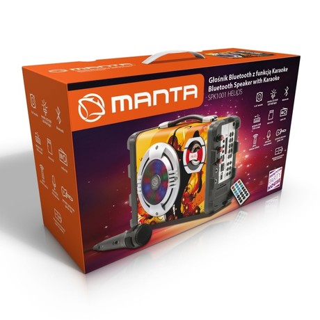 EOL - MANTA SPK1001 HELIOS KARAOKE Bluetooth prenosni zvočnik + woofer + LED RGB lučke, BT/USB/MicroSD/Radio FM/2xMIC+ mikrofon + ročaj za nošenje