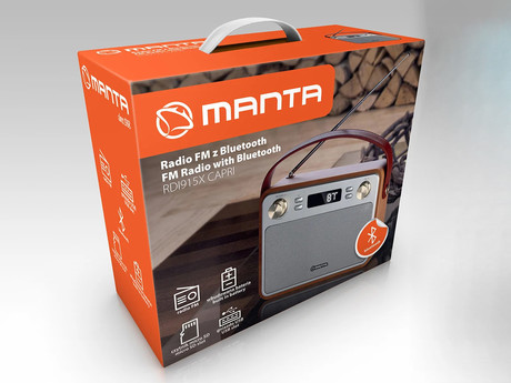 MANTA RDI915X CAPRI radijski sprejemnik, FM Radio, Bluetooth 5.0, polnilna baterijam USB / microSD / AUX, ročaj, RETRO
