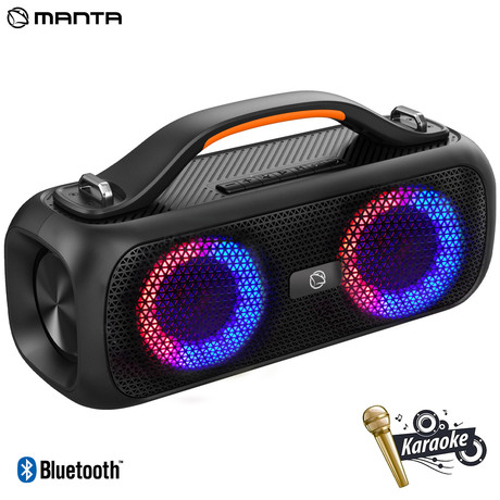 MANTA Boombox SPK216, Bluetooth 5.0, 40W RMS, TWS, polnilna baterija, RGB LED osvetlitev, IPX5 vodoodpornost, USB / AUX, Google Assistant & Siri, črn