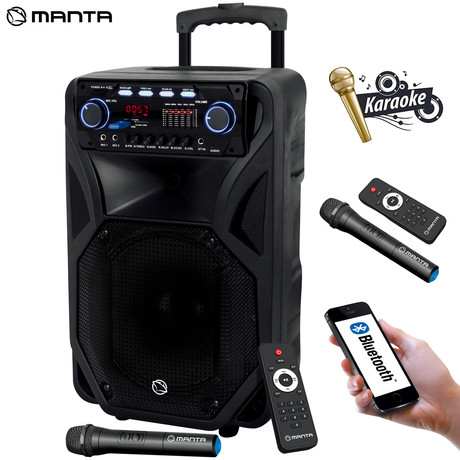 MANTA SPK5021 PRO FONOS prenosni KARAOKE zvočnik, Bluetooth 5.0, 8.000W P.M.P.O., TWS, Equalizer, polnilna baterija, FM Radio, USB / microSD / AUX / MIC-in, črn