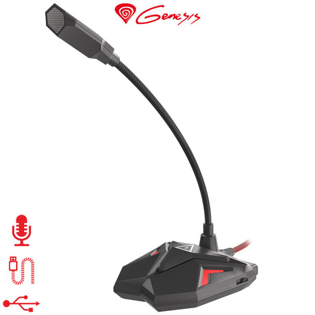 GENESIS Radium 100, namizni mikrofon, za GAMING ali SPLETNO komunikacijo, nastavljiva roka, USB, kabel 1.5m