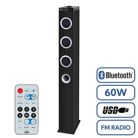 EOL - TREVI XT 10A8, Bluetooth samostoječi HiFi zvočnik 2.1, 60W, USB, MP3, Radio FM, USB polnilec, LED display, daljinec, lesen, črn