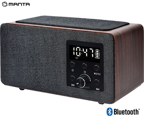 MANTA RDI910 WC radijski sprejemnik / ura / budilka, FM Radio, Bluetooth 5.0, polnilna baterija, Qi brezžični polnilec, microSD / AUX