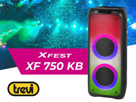 TREVI XF 750 KB prenosni KARAOKE zvočnik, Bluetooth, 100W RMS, TWS, Equalizer, polnilna baterija, USB / microSD / AUX / MIC-in, črn