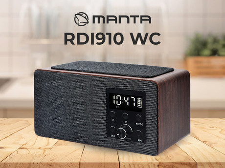 MANTA RDI910 WC radijski sprejemnik / ura / budilka, FM Radio, Bluetooth 5.0, polnilna baterija, Qi brezžični polnilec, microSD / AUX