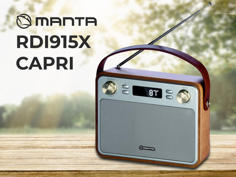 MANTA RDI915X CAPRI radijski sprejemnik, FM Radio, Bluetooth 5.0, polnilna baterijam USB / microSD / AUX, ročaj, RETRO