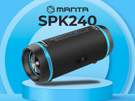 MANTA SPK240 prenosni zvočnik, Bluetooth 5.0, 60W RMS, TWS, polnilna baterija, LED osvetlitev, IPX5 vodoodpornost, USB / AUX, Google Assistant & Siri, + pas za prenašanje