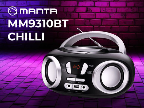 MANTA MM9310BT CHILLI radijski sprejemnik, FM Radio, Bluetooth 5.1, žično / brezžično delovanje, LCD zaslon, gumbi za upravljanje, ročaj za prenašanje , USB / AUX / Audio-in, črno srebrn