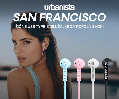URBANISTA SAN FRANCISCO žične slušalke z mikrofonom, USB Type-C, hibridna ergonomska oblika, klicanje, Android / iOS / Windows, bele (Pure White)