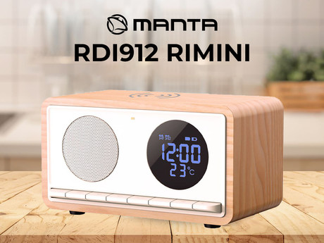 MANTA RDI912 RIMINI radijski sprejemnik / ura / budilka / brezžični polnilec, 5v1, FM Radio, Bluetooth 5.1, polnilna baterija, microSD / AUX / USB Type-C, bel (Arctic White)