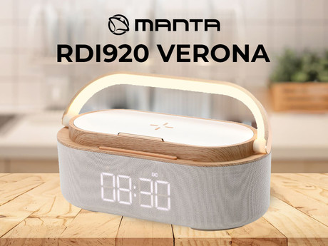 MANTA RDI920 VERONA radijski sprejemnik / ura / budilka / brezžični polnilec, 5v1, FM Radio, Bluetooth 5.0, polnilna baterija, LED luč, USB Type-C, bel (Linen White)