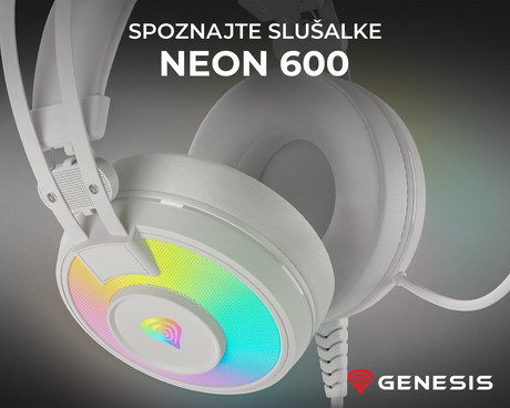 EOL - GENESIS NEON 600 gaming slušalke z mikrofonom, STEREO 2.0, RGB LED osvetlitev, pleten USB kabel, bele