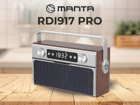 MANTA RDI917 PRO radijski sprejemnik, FM Radio, Bluetooth 5.0, polnilna baterija, USB / microSD / AUX, budilka, RETRO