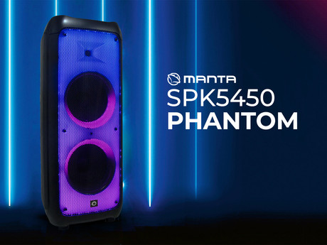 MANTA SPK5450 PHANTOM prenosni KARAOKE zvočnik, Bluetooth 5.0, 30.000W P.M.P.O., TWS, Equalizer, polnilna baterija, X-Bass, FM Radio, USB / microSD / AUX / MIC-in, črn