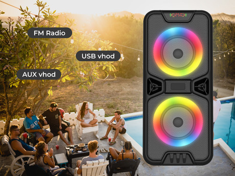 MANTA SPK816, Karaoke zvočni sistem, vgrajena baterija, Bluetooth 5.0, USB/AUX/MP3/TF/Radio, Disco LED lučke + mikrofon