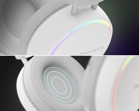 GENESIS NEON 613 gaming naglavne slušalke, 2.0 STEREO zvok, mikrofon, RGB LED osvetlitev, nadzor glasnosti, gumbi za upravljanje, bele (Howlite White)
