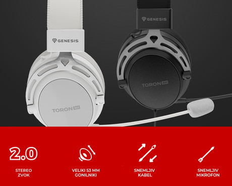GENESIS TORON 301 naglavne slušalke, gaming / pisarniške, 2.0 STEREO zvok, snemljiv mikrofon / kabel, ultra lahka teža, univerzalna povezljivost, bele (Howlite White)